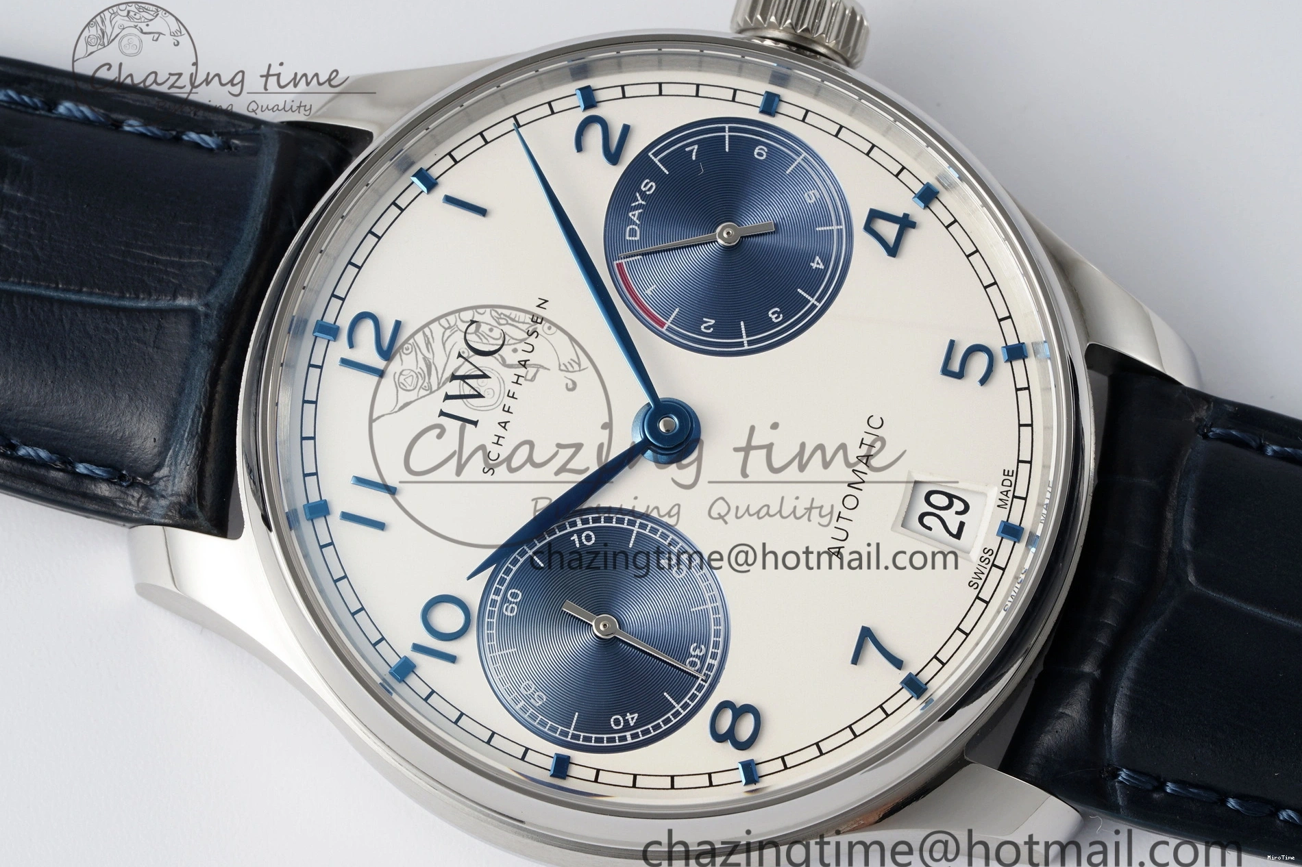 MIROTIME 0413 ZeroBulk Portuguese Real PR IW500715 SS AZF 1:1 Best Edition White Blue Dial on Blue Leather Strap A 7034